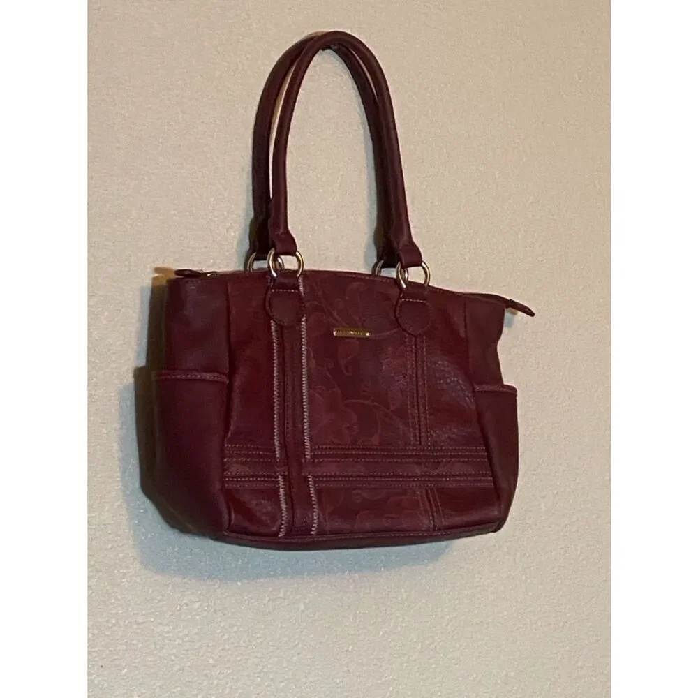 St John’s Bay Women's Floral-Embossed Shoulder Bag in Burgundy
